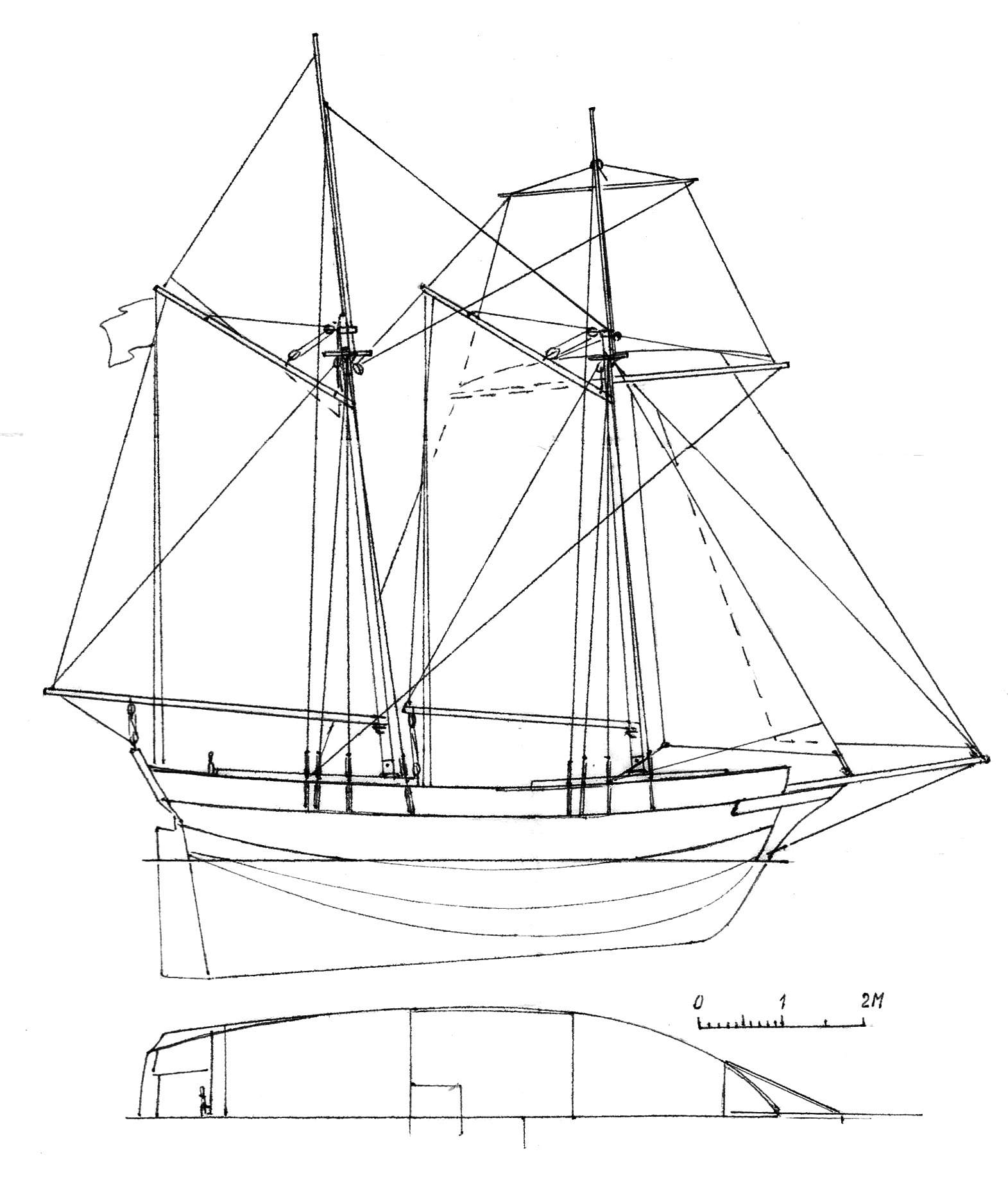 Двухмачтовая шхуна марсельная чертежи