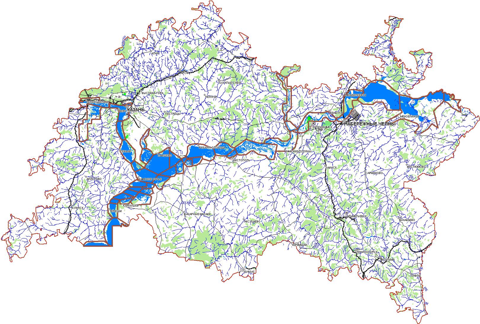 Карта Татарстана с реками