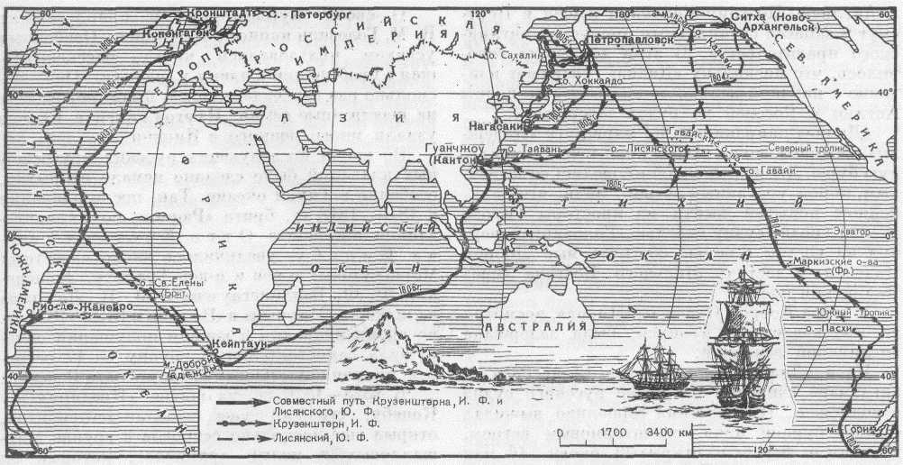 Карта путешествий крузенштерна