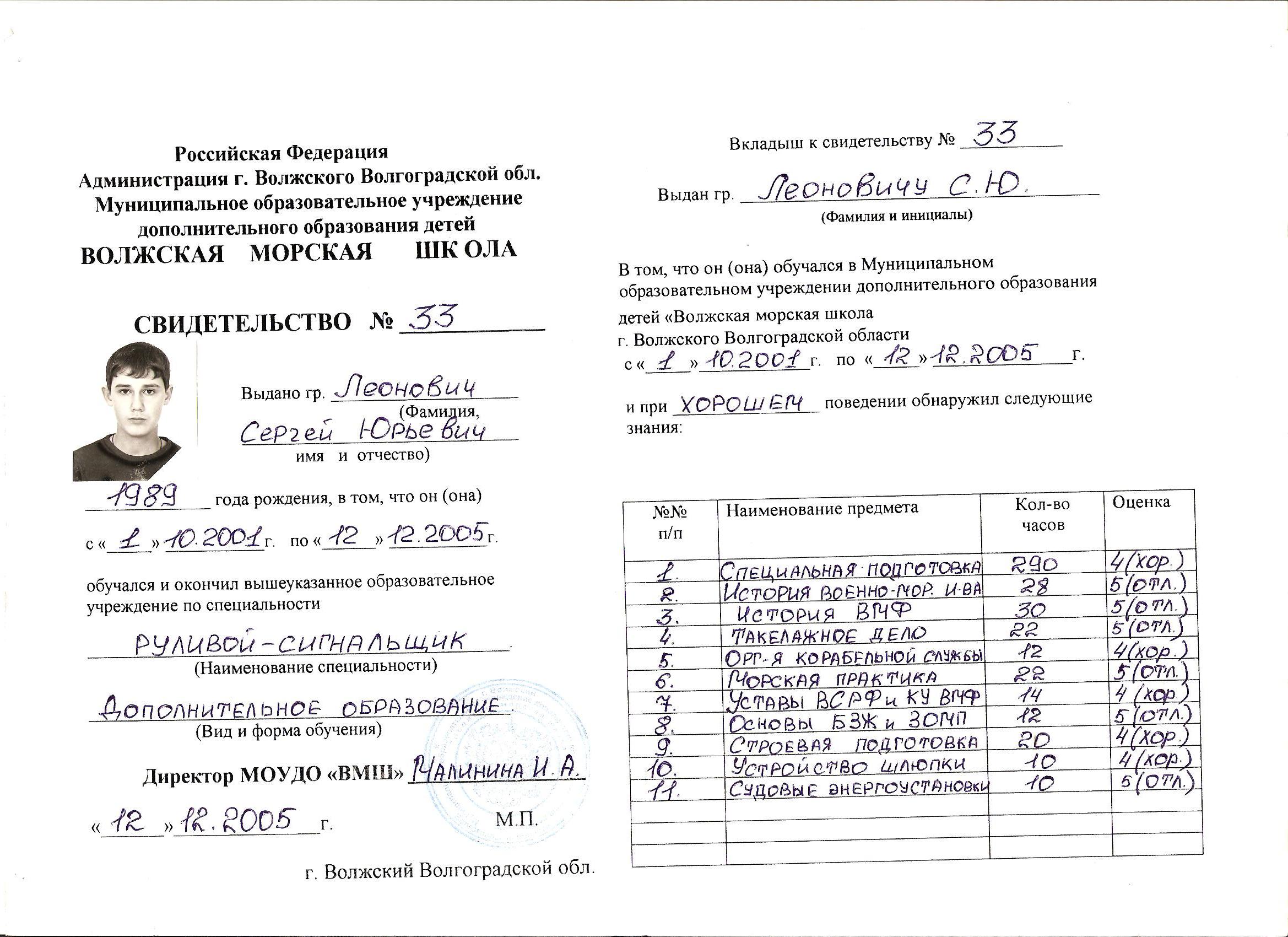 Квалификационное свидетельство моториста рулевого нового образца