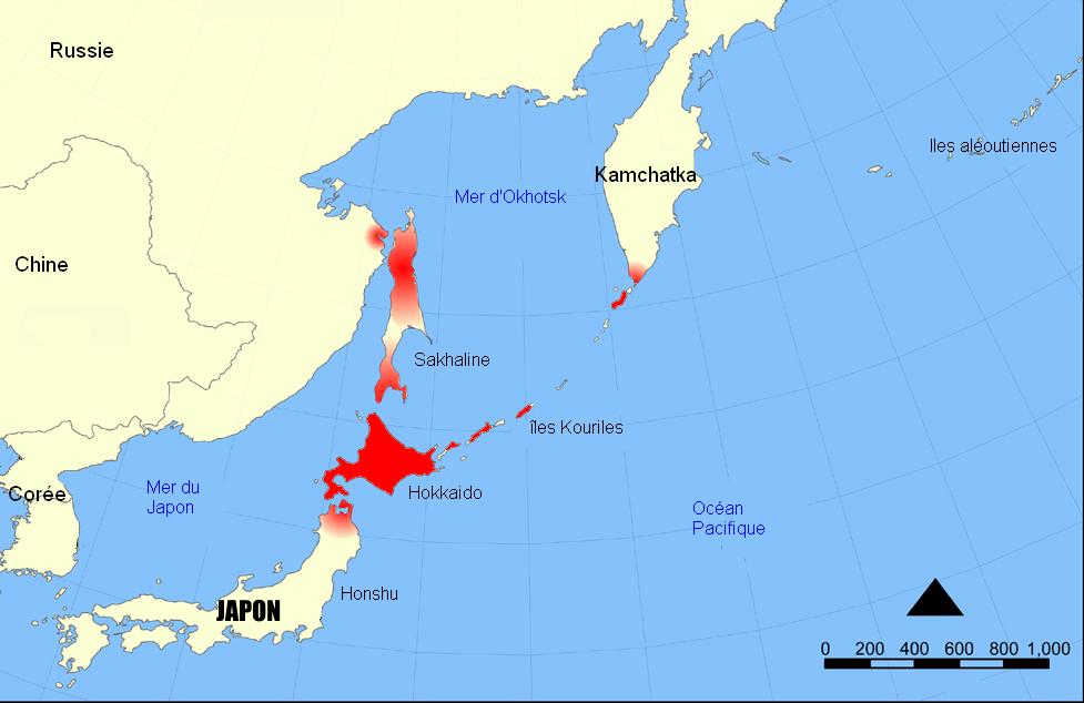 Карта курильских островов и японии